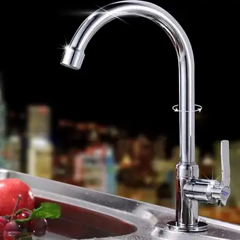 

Chrome Polish Kitchen Single Handle Curved Faucet 360 Degree Rotation Spout Basin Sink Tap Single Cold Deck Mounted