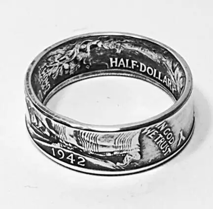 Handmade 90% Silver US Walking Half Dollar Ring ‘1942’ A Symbol of Patriotism