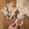 Wooden Baby Rattle Crochet Beige Rabbit Cute Shape Attracts Baby's Attention Newborn Stuffed Animal Organic Rattle Ideas Props 1