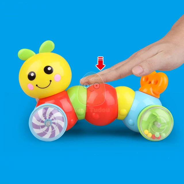Bebek basın çıngıraklı oyuncak sevimli küçük plastik müzik Caterpillar itme  oyunu eğitici tarama aktivite erken öğretici