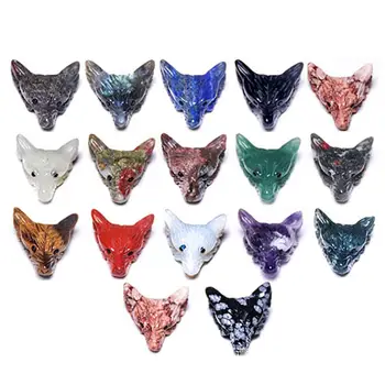 

Naturalsss Crystal Stone Carved Wolf Head Statue Necklace Pendant DIY Handwork Crystal Pendant Chains Necklace For Men Jewelry F