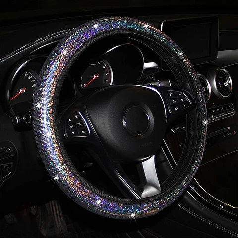 Car Steering Wheel Cover Diamond Rainbow Bling Soft Car Steering Wheel Protector Car Accessories For E5 X45