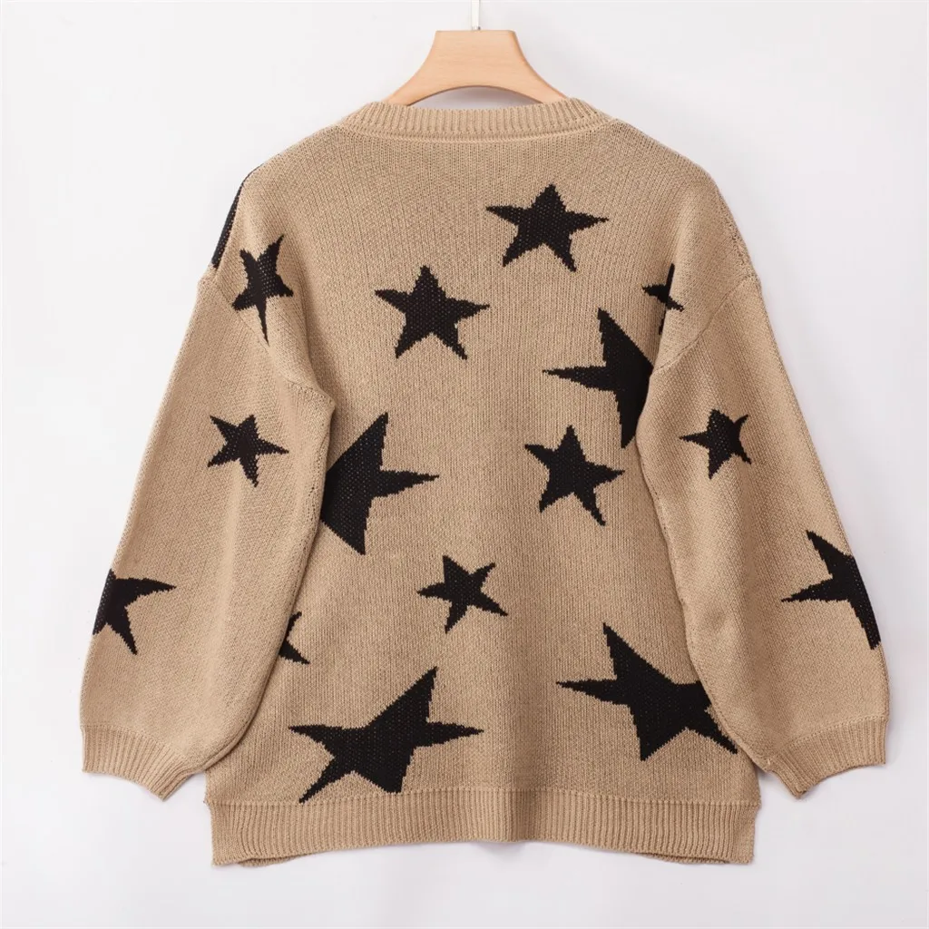 SAGACE свитер Топ женский звезда форма принт длинный рукав вязаный свитер пуловер Топы Высокое качество Повседневный женский свитер