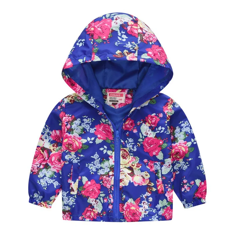 Ветровка для девочек; пальто; свитшоты для детей с цветочным принтом; спортивная куртка для девочек; толстовки с капюшоном; куртки для мальчиков; осенние куртки - Цвет: Blue