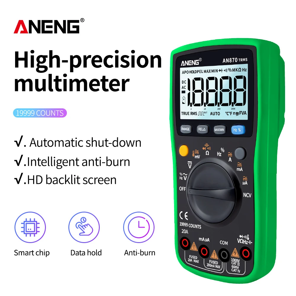 US $30.99 Aneng An870 Digital Multimeter 19999 Counts Profissional Transistor Electrical Tester 600v Multi Volt Esrmeter Lead Set