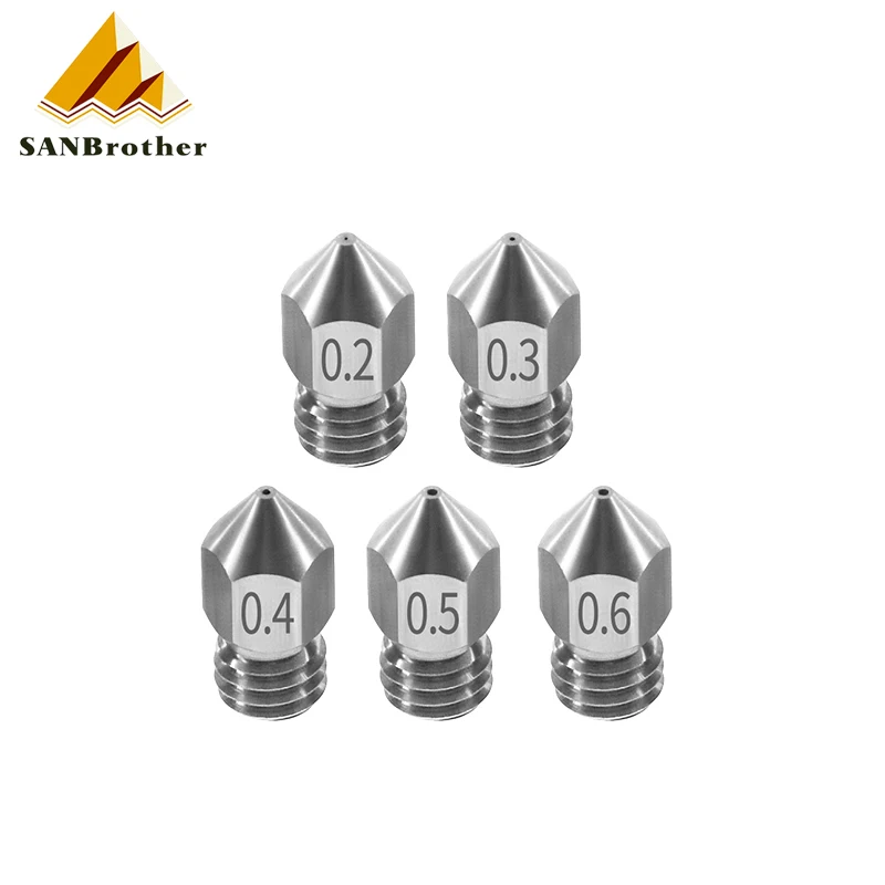 

3D Printer Threaded Stainless Steel MK8 Nozzle M6 0.2 0.3 0.4 0.5 0.6mm for 1.75mm Filament for CR10 CR-10S Ender 3 Ender 5