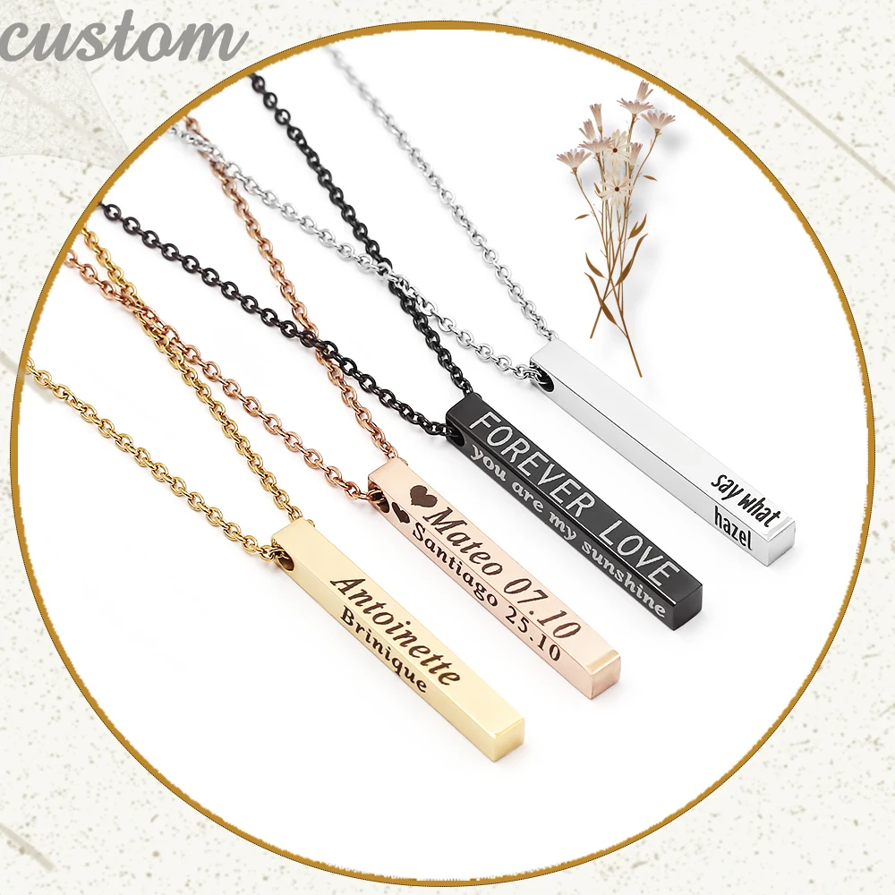 Pendant Necklace Jewelry Engraving-Bar Custom-Name Stainless-Steel Personalized Gifts