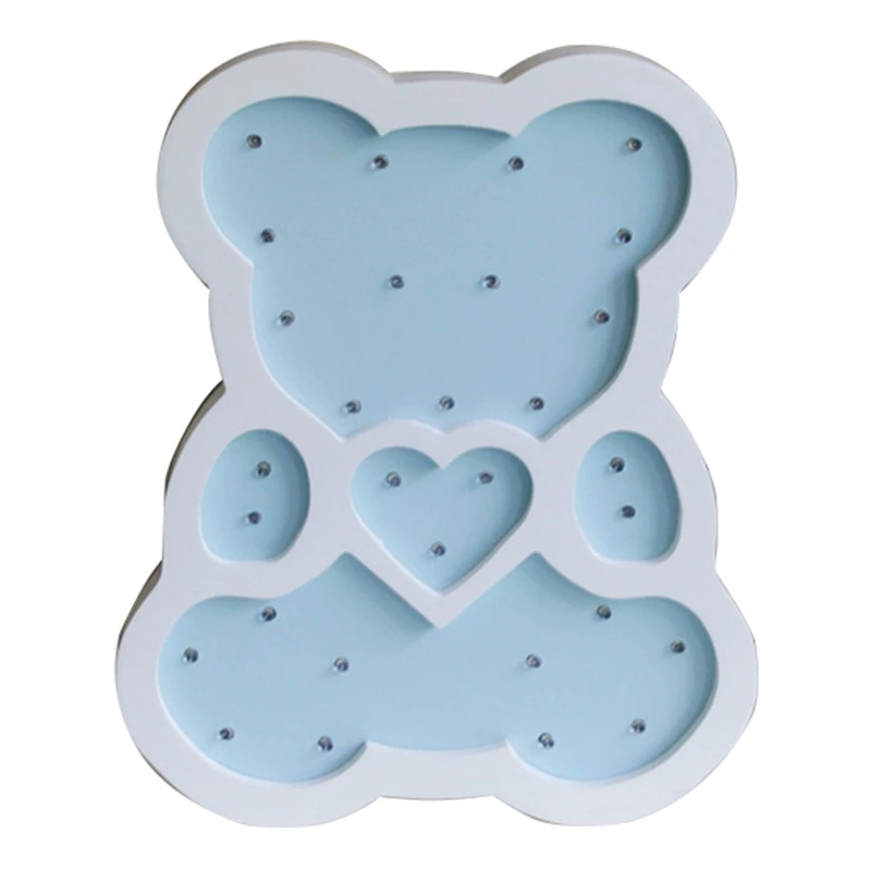 Wooden Bear Led Night Light Cartoon Bedside Wall Lamp Children Baby Kids Bedroom Home Decorative Lighting Blue | Лампы и освещение