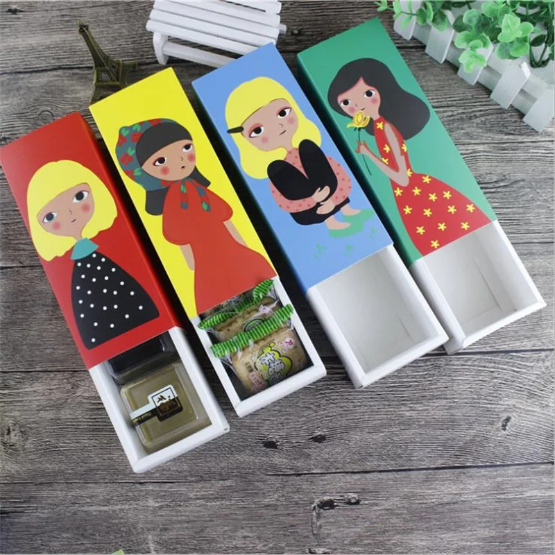 

10pcs/lot Cute Girl Macaron Box Drawer Chocolate Biscuits Gift Box Packaging Party Favor Cake Box Event Party Supplies