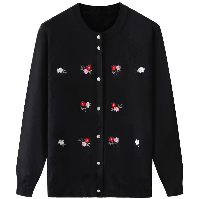 Middle-aged and Elderly Women's Sweater 2020 New Knitted Cardigan Long Sleeve Spring Autumn Thin Coat Mother Dress 4XL |