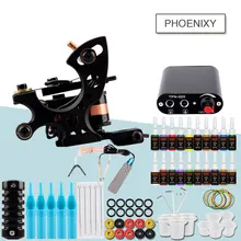 Полный комплект татуировки для начинающих, 1 тату-машинка, пистолет, набор бесчеловеческих чернил, мини-Электропитание, иглы, тату-ручки, тату-машинка, комплект