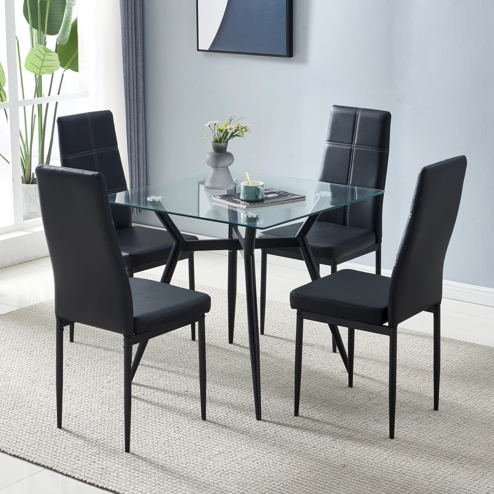 80 80 75cm Glass Dining Table Set 44 53 96cm 4pcs Dining Chair For Most Living Room Balcony Or Dining Room Frishay