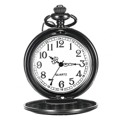 Black Кварцевые часы Pocketwatch флип-кейс унисекс винтажные буквы резные с цепочкой арабская цифра круглые аналоги лучший друг карманни часы - Цвет: Black