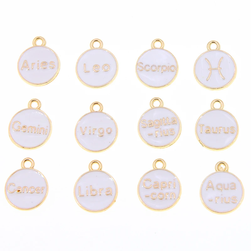 

50pcs 12*15mm Alloy White Enamel Twelve constellations Signs Charms Pendant Diy Hand Made Jewelry Bracelet necklace Accessories