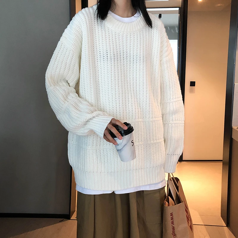 

2020 Winter New Men Knitted Sweater Pullovers Male O-neck Warm Casual Jumper Solid Color Coarse Wool Big Size Sweaters