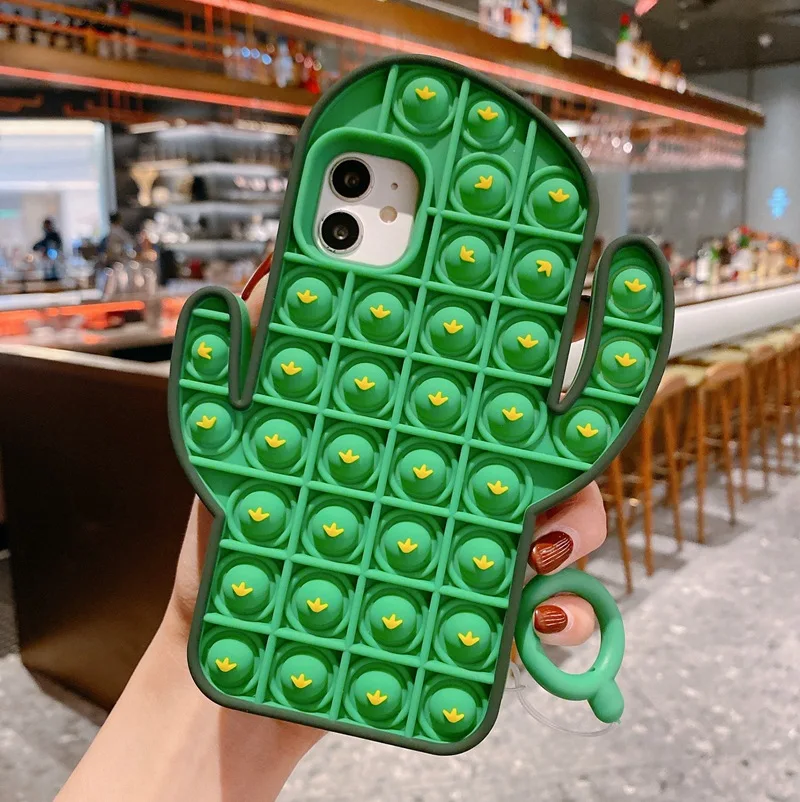 Cactus Fidget Toys Pop It Phone Case Popit For Iphone 12 11 Pro Xr Xsmax Relief Stress Anxiety Silicone Cover Phone Case Toys Aliexpress