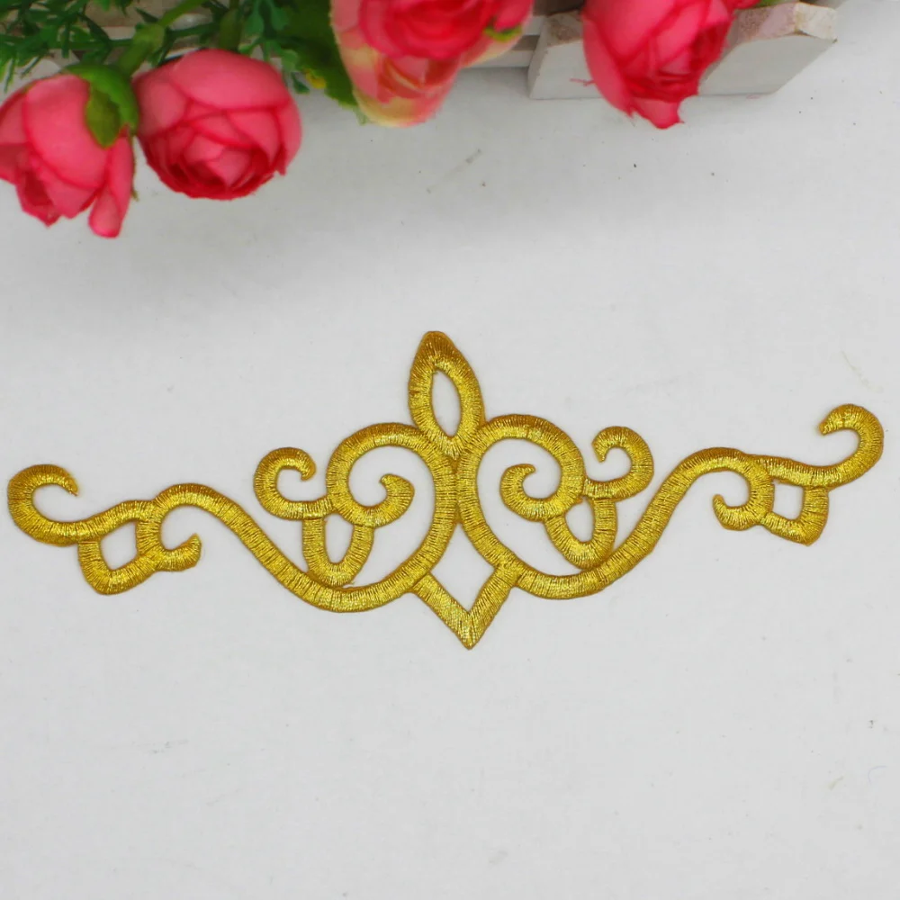 Gold Железные нашивки с вышивкой, 5 шт./лот, Золотая аппликация, кружево, Королевская корона, Трим, DIY, костюмы для косплея, золотые, серебряные планки, 18 см* 6 см - Цвет: Gold