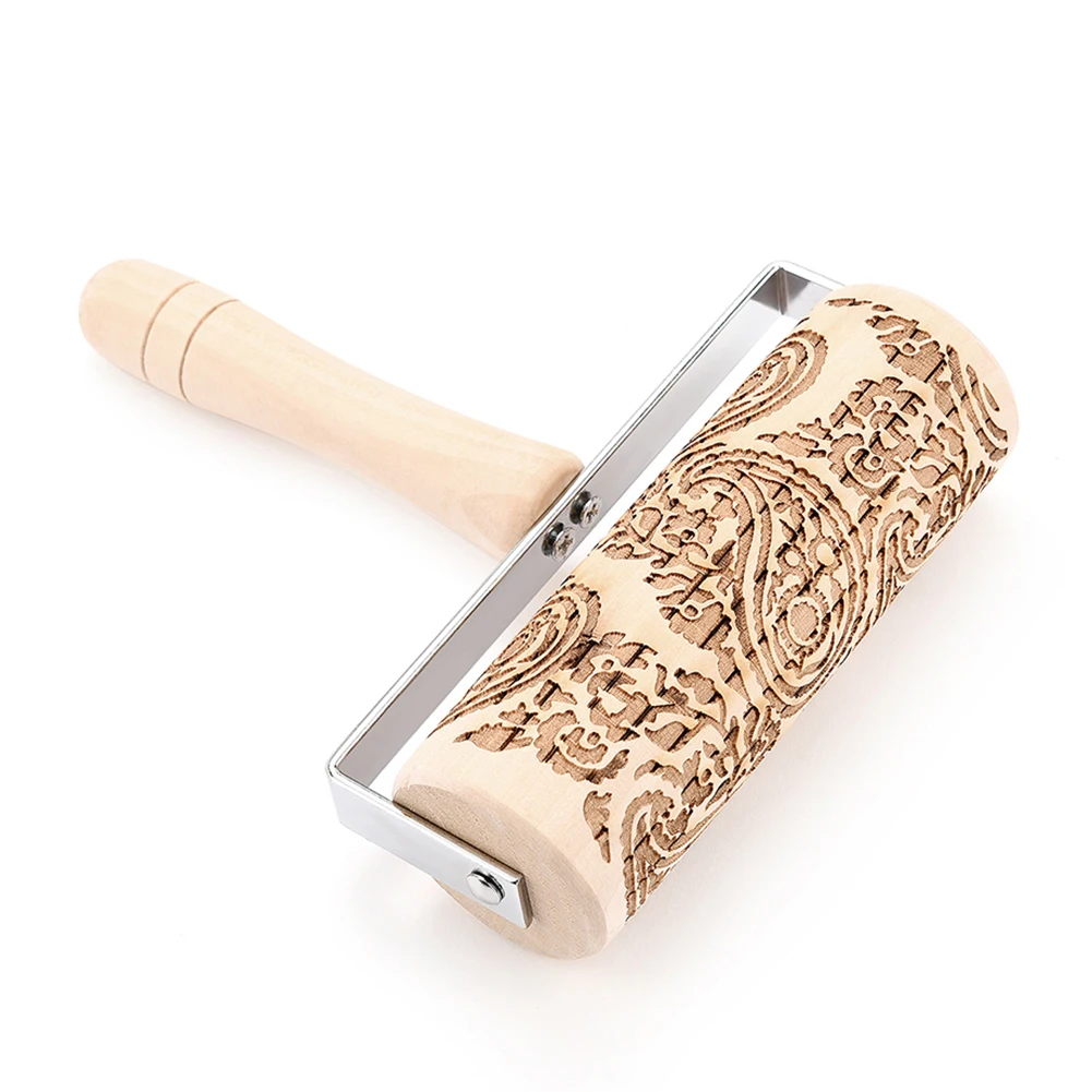 Christmas Wooden Elk Tree Snowflake Engraved Rolling Pin Embossing Dough Roller Holiday Baking Supplies