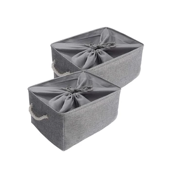 

2PCS Folding Jumbo Size Cube Canvas Fabric Laundry Storage Basket Organizer