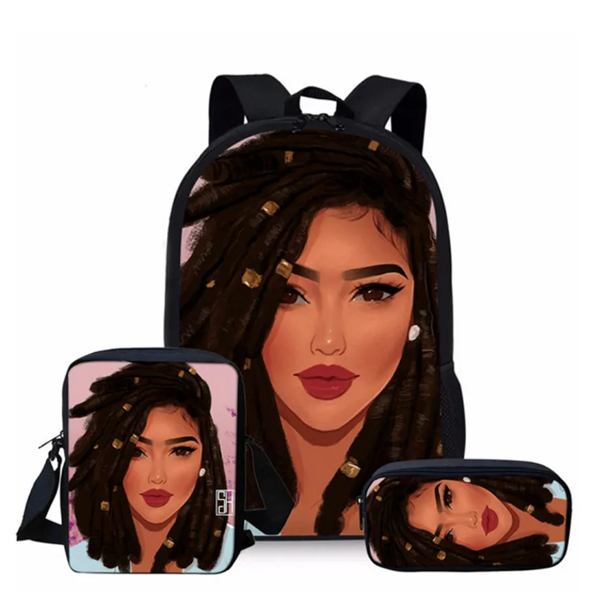 YQ3709CEK Cusotm Print 3pcs/set School Bags for Kids Black Art African Girl Printing School Bagpack Children Shoulder Book Bags Satchel - Цвет: YQ3709CEK