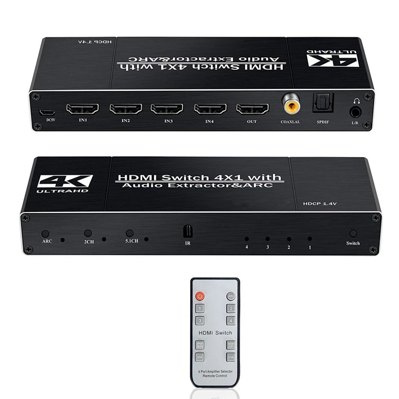 HDMI коммутатор 4 k @ 60Hz 4 в 1 с пультом дистанционного управления/аудио оптический, HDMI сплиттер с аудио экстрактором поддержка ARC