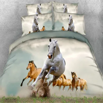 

3pcs Set Fashion Bed Duvet Cover Set 3D Horse Printed Adults Comforter Bed Cover Set Pillowcase Bedding Set Twin Queen King