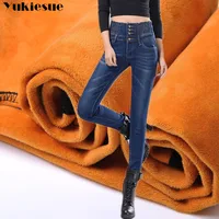 Damskie zimowe dżinsy wysokiej talii spodnie obcisłe podszyty polarem w pasie Jeggings Casual Plus rozmiar dżinsy dla kobiet ocieplane dżinsy 4