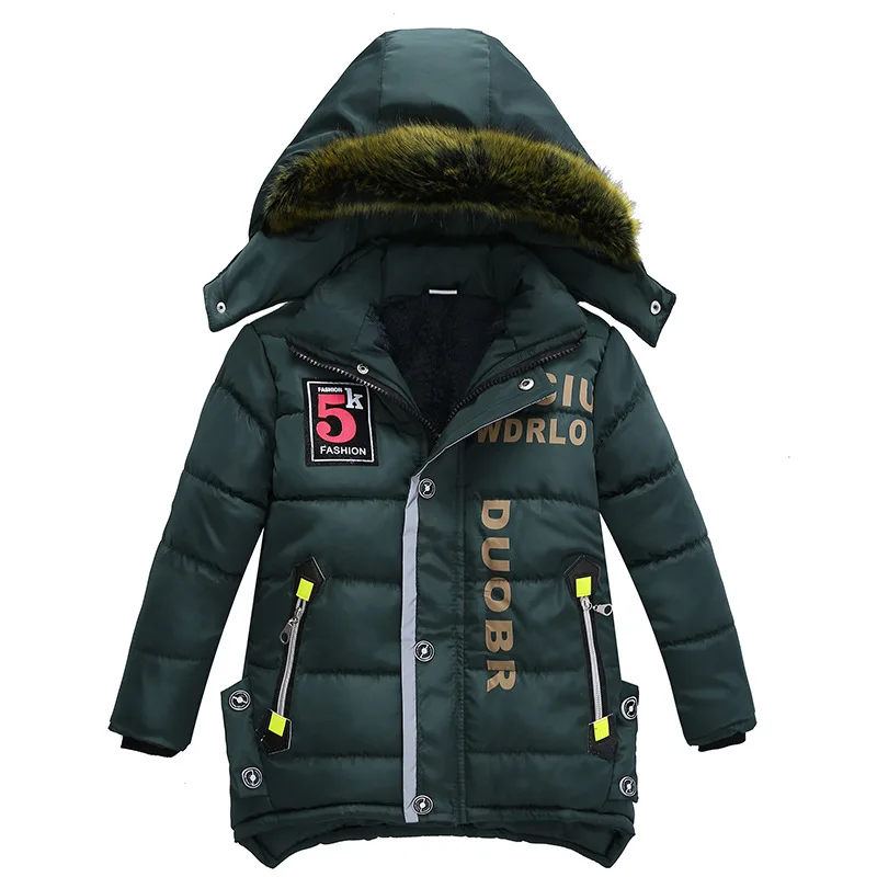 Модная трендовая куртка для мальчиков, зимняя одежда для мальчиков, милая Одежда для мальчиков из полиэстера и хлопка на молнии - Цвет: Oil Green