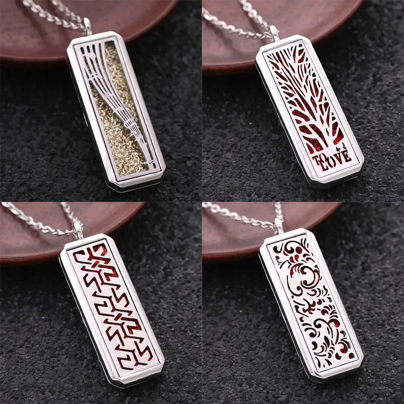 

New Rectangle Magnetic Pendant Stainless Steel Aromatherapy Essential Oil Diffuser Perfume Locket Music Symbol Necklace Jewelry