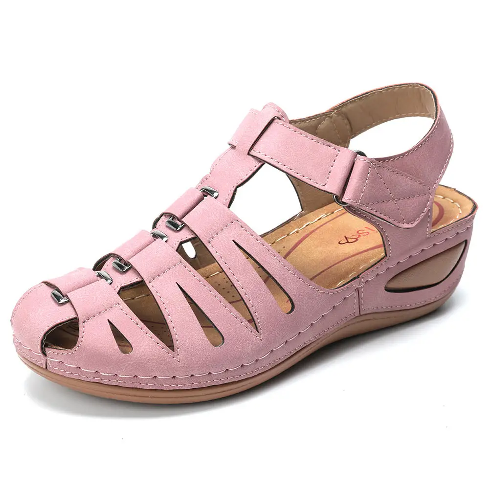 

2020 New Summer Hollow Splicing Buckle Hook Loop Gladiator Wedge Sandals Rome Ankle Strap Zapatos De Mujer Sandals