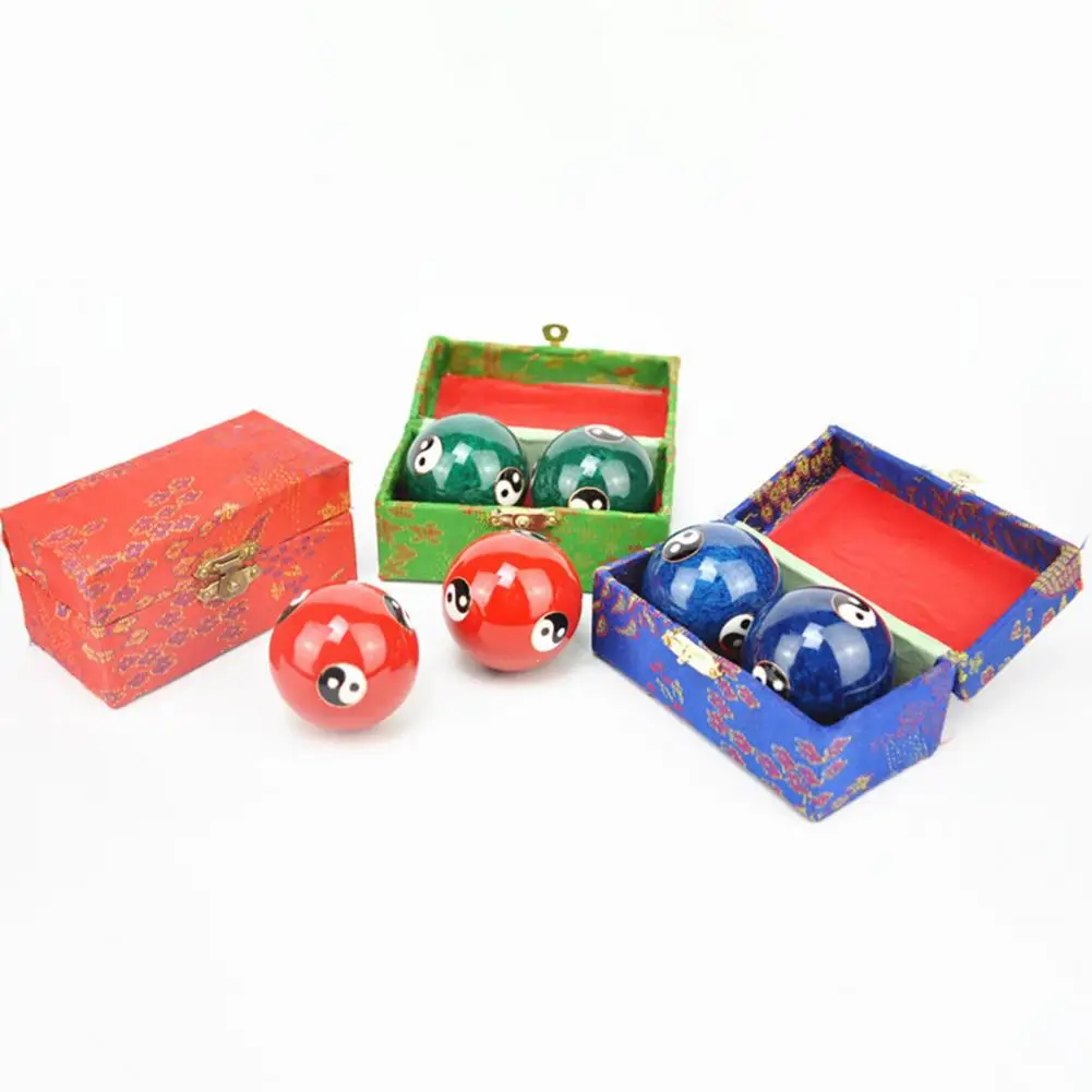 2Pcs/Pair Meditation Ball Dragon Phoenix Pattern Finger Exercise Enamel Color Yin Yang Fitness Handball for Gift
