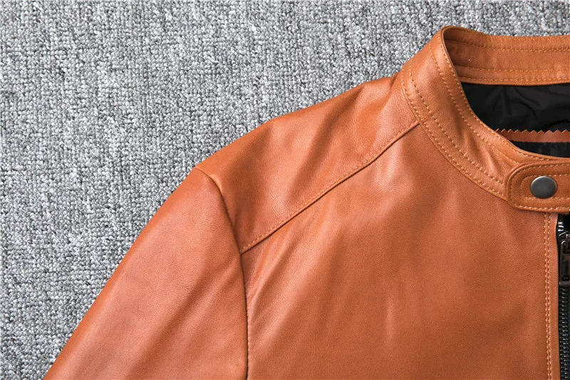 Коричневый плюс размер 4XL настоящая куртка из овечьей кожи мужская повседневная стойка воротник из натуральной кожи тонкая куртка мотоциклетное пальто из овчины