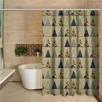 

Grunge 3D Printed Shower Curtain Geometric Pattern with Triangles and Colorful Lines Horizontal Design Retro Motifs Hotel