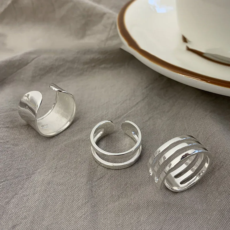 Silver Rings Foxanry Fashion Silver Color Finger Rings for Women Minimalist Geometric Handmade Width anillos Party Jewelry Gifts Silver Ring