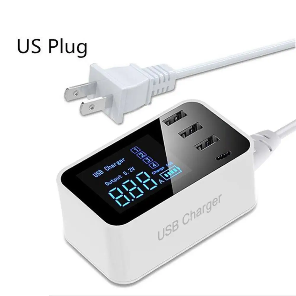 США 4 порта USB зарядное устройство для мобильного телефона цифровой ЖК-экран дисплей смартфон планшет зарядное устройство s type-C зарядное устройство US/EU/UK/AU разъем - Тип штекера: США