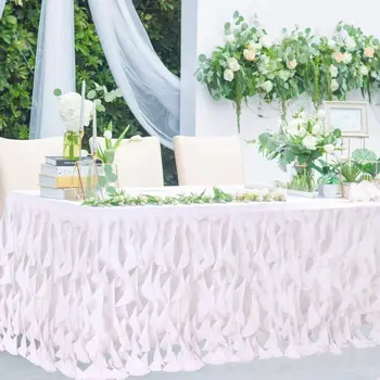 

Handmade Pink Wavy Tulle Table Skirt For Wedding Dessert Britday Party Table Decor Table Signature Home Decoration 185*77cm