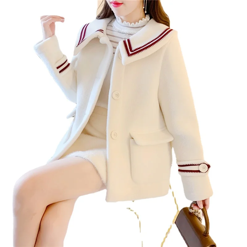 激安スーパー 女性のためのプレッピースタイルの冬のショートコート 女性のラムフォールコート シングルブレストの愛らしいルーズフィットコート 取寄商品 Ongoing Southloopmarket Com