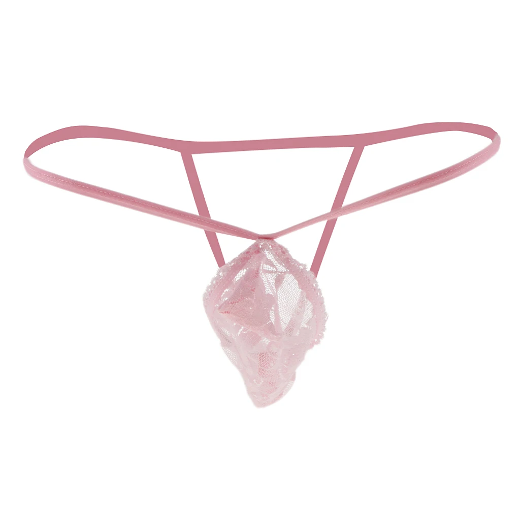 Men's Sheer Lace Jockstrap Underwear Hollow out Low Rise T-Back G-string Mini Briefs Thong Lingerie