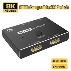 Switcher – adaptateur de commutateur Ultra rapide, 2 en 1, 2.1, 48Gbps, 8K @ 60Hz, 4K @ 120Hz, avec bouton de commutation, pour projecteur HDTV, Compatible HDMI 