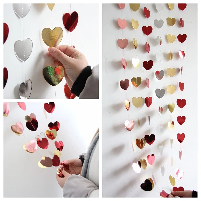 Color Set 1 10 Feet Each 2 Pack Paper Heart Garlands Heart Hanging Banner Bunting for Valentines Day Wedding Party Decoration 