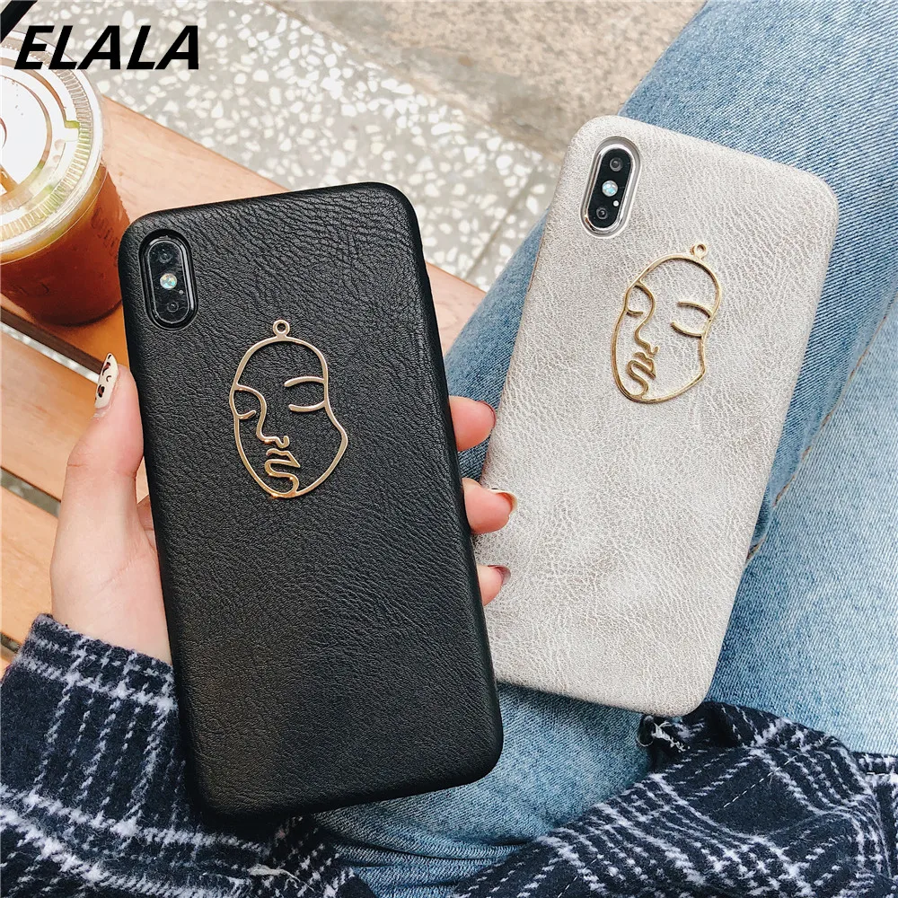 ELALA Leather Case For iPhone 11 Pro XS Max X XR 6 s 7 8 Plus Classic Abstract Art Lover Face Plating Pattern For iPhone X Cover ELALA Leather Case For iPhone 11 Pro XS Max X XR 6 s 7 8 Plus Classic Abstract Art Lover Face Plating Pattern For iPhone X Cover