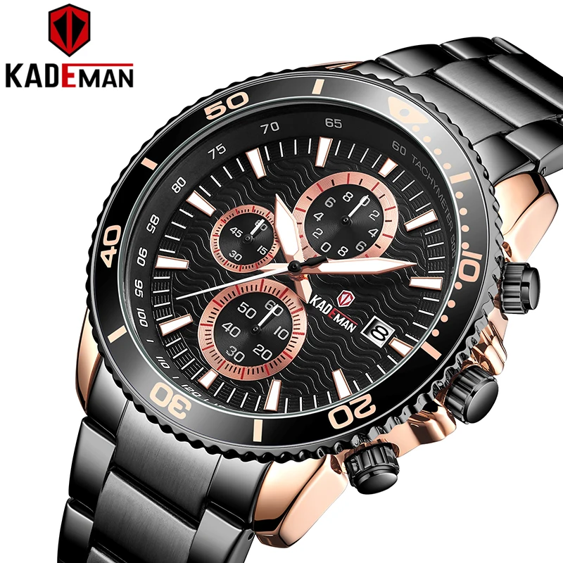 

Kademan Brand Luxury Mens Sports Watch Chronograph Waterproof Analog 24 Hour Date Fashion Quartz Watch Full Steel Wristwatch 861