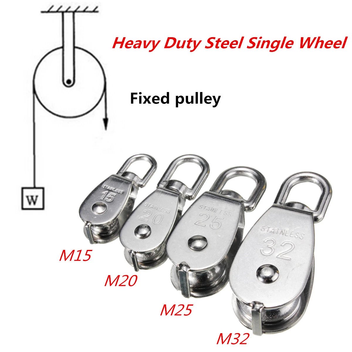M15/M20/M25/M32 Heavy Duty Steel Single Wheel Swivel Lifting Rope Pulley 