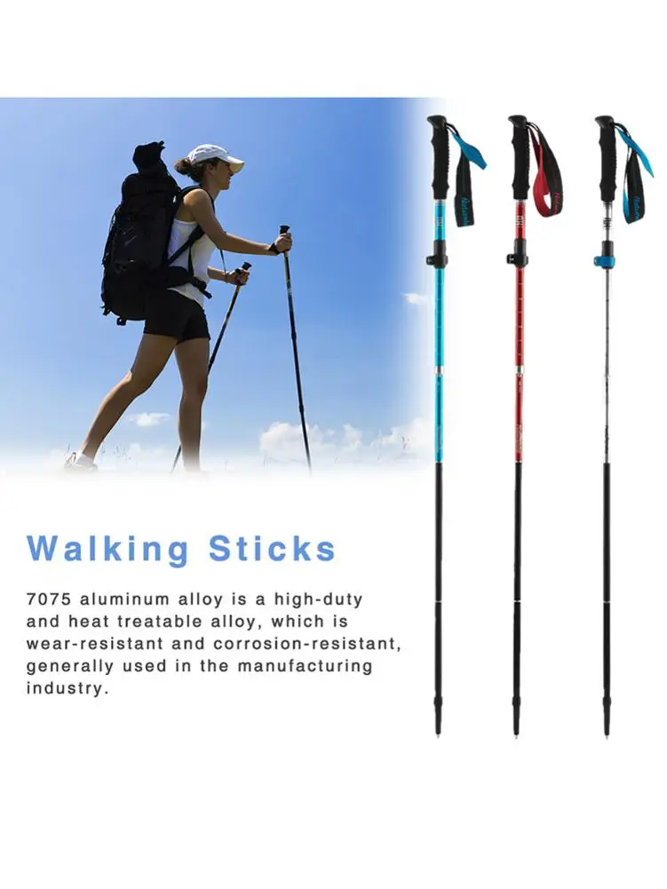 Dobrável ao ar Trekking para Escalada Livre Bengala Auminum Liga Telescópica Pólos Caminhadas Esqui Segurança Viagens 7075 4 Esporte e Lazer