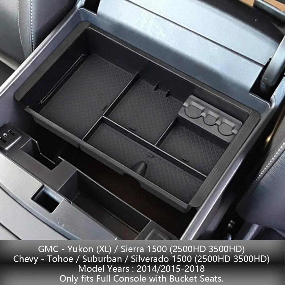Подлокотник коробка для хранения Chevy Tahoe Silverado GMC Сьерра-Yukon, органайзером и лоток подсветки перчаточного ящика мусорное ведро
