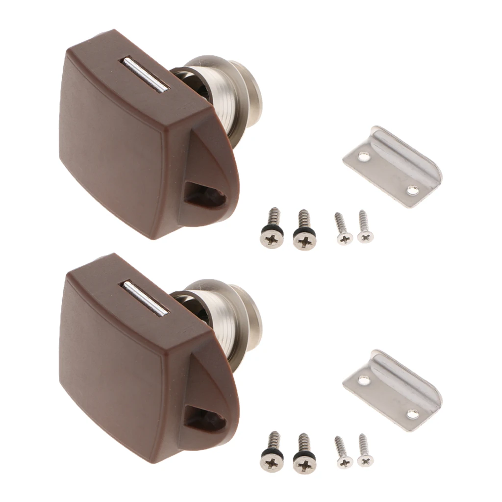 Set of 2 Zinc Alloy Push Button Latch Cupboard Lock Knob for Cabinet/ RV/ Boat (Pearl Nickel)