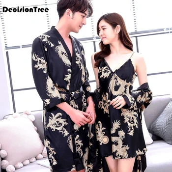 

2020 men's silk robe long pajamas solid sleepwear men bathrobe long sleeve kimono loungewear dressing gown