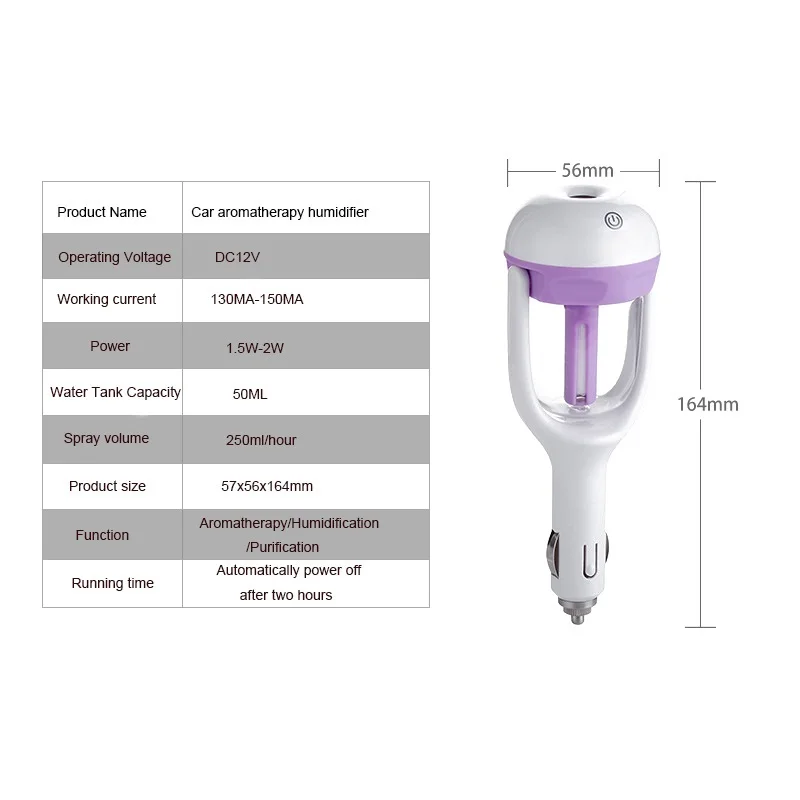 Mini 12V Car Steam Humidifier Air Purifier Aroma Diffuser Essential oil diffuser Car humidifier many Colors
