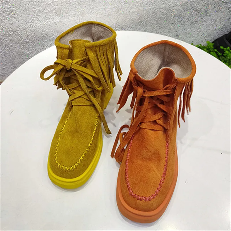 Winter candy color suede Martin tassel locomotive boots casual tide shoes