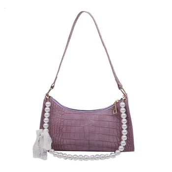 

Fashion Retro Casual Ladies Handbag Solid Color Shoulder Bag Chain Handbag Suitable for Shopping Purple